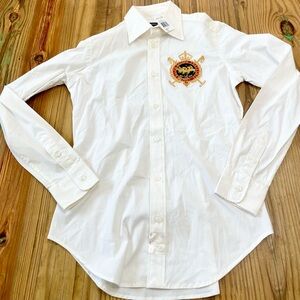NEW Ralph Lauren Sport Big Crest Shirt White Gold Long Sleeve Button Down Size 2